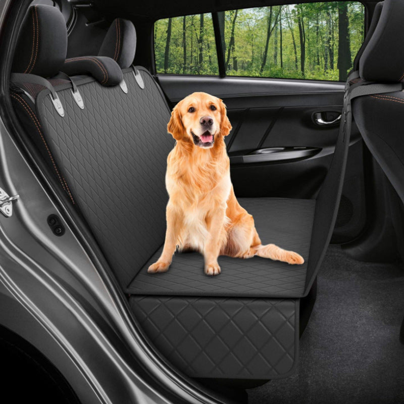 Dog Car Seat Cover with Mesh Window – Waterproof Pet Hammock with Zipper & Storage Pocket for Rear Seat Travel Safety