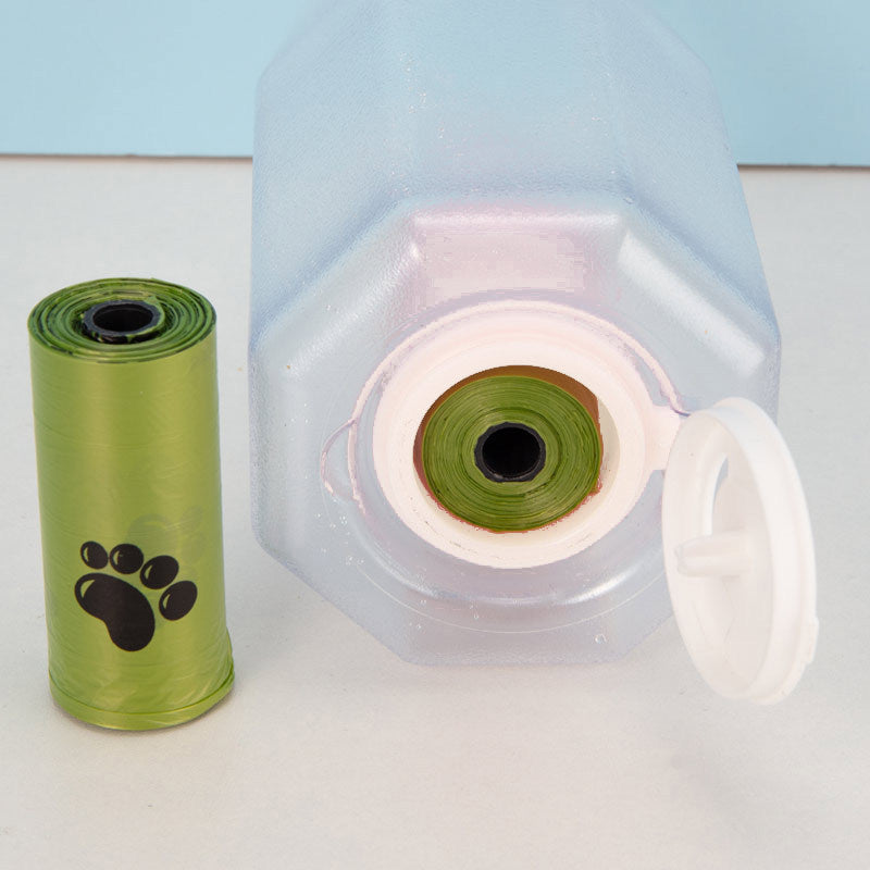 3-in-1 Leak-Proof Pet Water Bottle – Includes Food Feeder & Waste Bag Dispenser