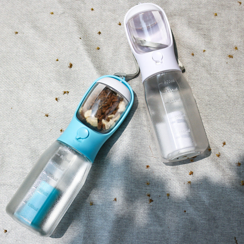 3-in-1 Leak-Proof Pet Water Bottle – Includes Food Feeder & Waste Bag Dispenser