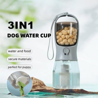 3-in-1 Portable Pet Water Bottle – With Food Compartment & Waste Bag Dispenser