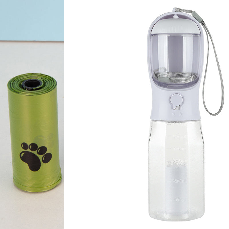 3-in-1 Leak-Proof Pet Water Bottle – Includes Food Feeder & Waste Bag Dispenser