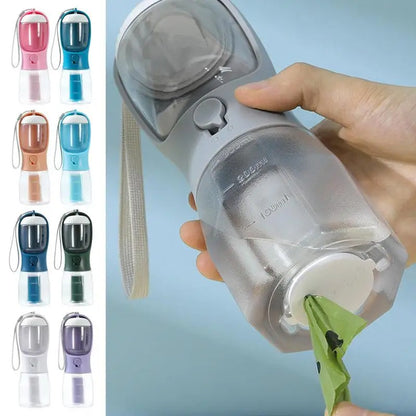 3-in-1 Portable Pet Water Bottle – With Food Compartment & Waste Bag Dispenser