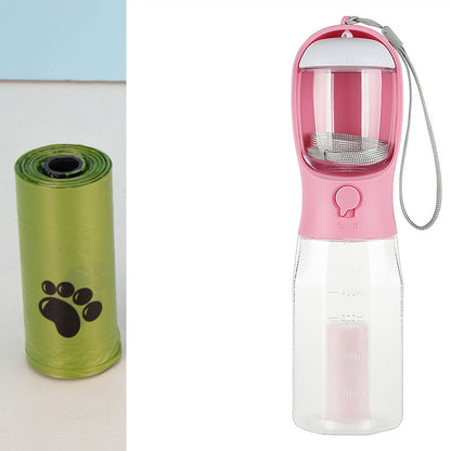 3-in-1 Leak-Proof Pet Water Bottle – Includes Food Feeder & Waste Bag Dispenser