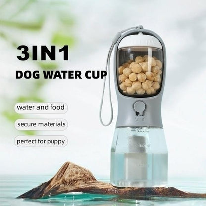 3-in-1 Portable Pet Water Bottle – With Food Compartment & Waste Bag Dispenser