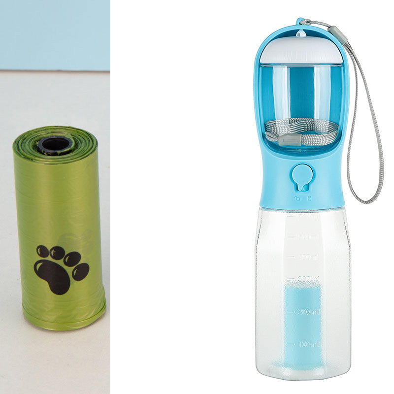 3-in-1 Leak-Proof Pet Water Bottle – Includes Food Feeder & Waste Bag Dispenser